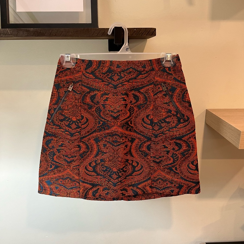 Hollister Orange and Black Patterned Mini Skirt
